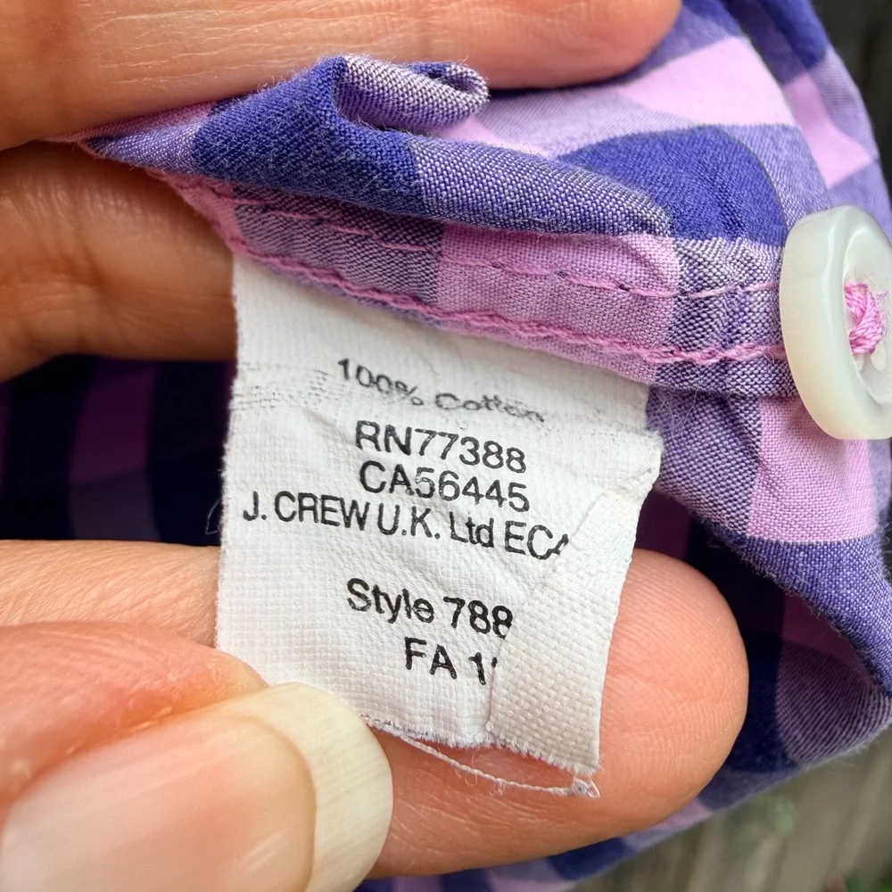 J.Crew Unisex Gingham Button-Down Shirt Purple‎ & Lavender Check Medium